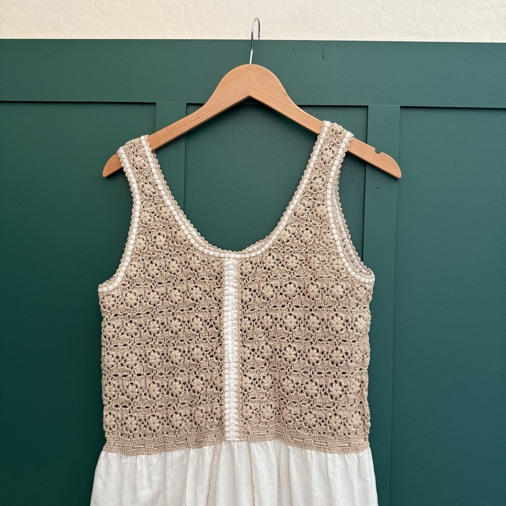1970S Vintage BROWN & CREAM CROCHET Embroidered MIDI DRESS - Picture 6 of 13